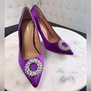 Express Purple Satin Heels with Silver Embellishment